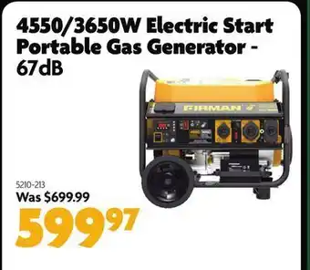 Home Hardware 4550/3650w electric start portable gas generator offer