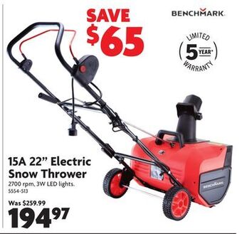 Home Hardware 15a 22" electric snow thrower offer