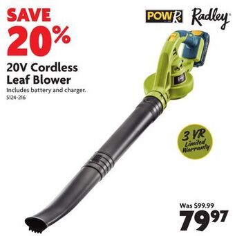 Home Hardware 20v cordless leaf blower offer