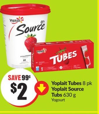 Chalo FreshCo Yoplait tubes 8 pk yoplait source tubs 630 g offer