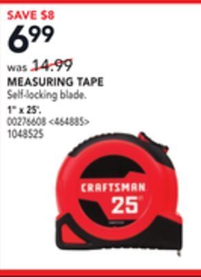 RONA Craftsman measuring tape 1" x 25' offer