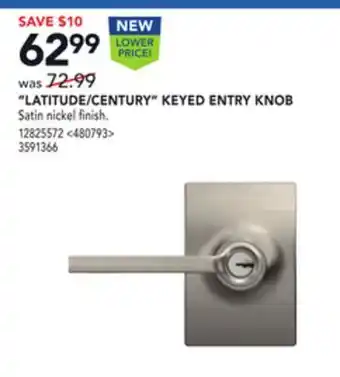 RONA Schlage "latitude/century" keyed entry knob offer
