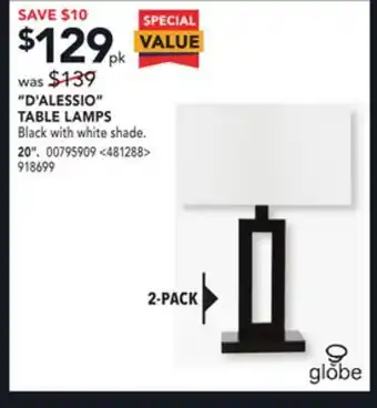 RONA Globe 2-pack "d'alessio" table lamps 20" offer