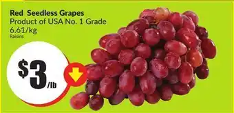 FreshCo Red seedless grapes product of usa no. 1 grade 6.61/kg offer
