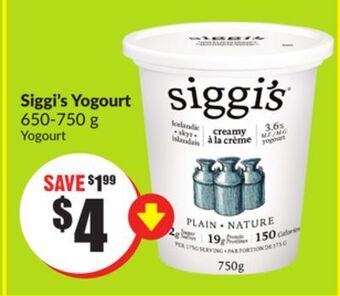 FreshCo Siggi's yogourt 650-750 g offer