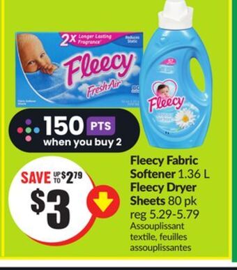 FreshCo Fleecy fabric softener 1.36 l fleecy dryer sheets 80 pk offer