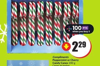 FreshCo Compliments peppermint or cherry candy canes 200 g offer