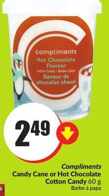 FreshCo Compliments candy cane or hot chocolate cotton candy 60 g offer