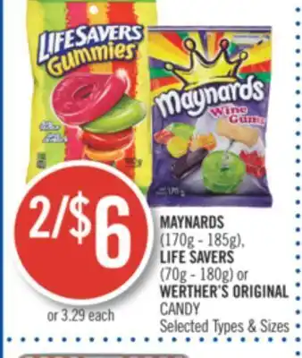 Shoppers Drug Mart Maynards (170g - 185g), life savers (70g - 180g) or werther's original candy offer