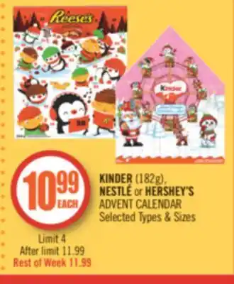 Shoppers Drug Mart Kinder (182g), nestlé or hershey's advent calendar offer