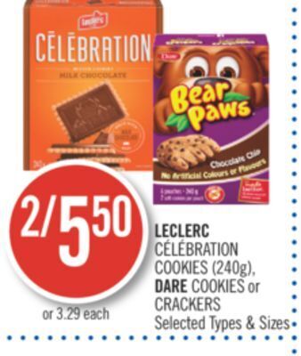Shoppers Drug Mart Leclerc célébration cookies (240g), dare cookies or crackers offer