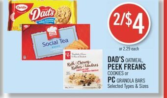 Shoppers Drug Mart Dad's oatmeal, peek freans cookies or pc granola bars offer