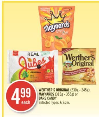 Shoppers Drug Mart Werther's original (230g - 245g), maynards (315g - 355g) or dare candy offer