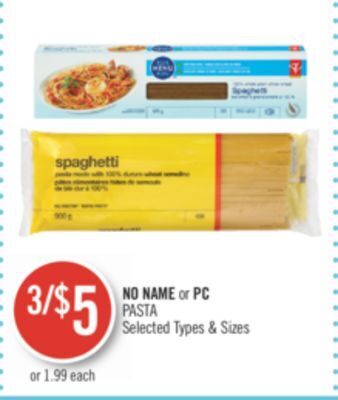 Shoppers Drug Mart No name or pc pasta offer
