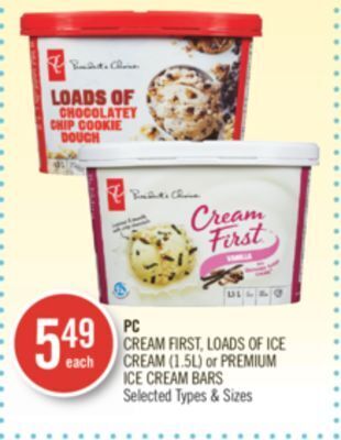 Shoppers Drug Mart Pc cream first, loads of ice cream (1.5l) or premium ice cream bars offer