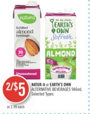 Shoppers Drug Mart Natur-a or earth's own alternative beverages offer