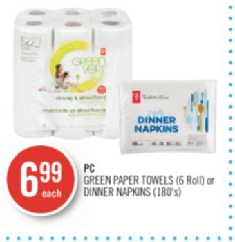 Shoppers Drug Mart Pc green paper towels (6 roll) or dinner napkins (180's) offer