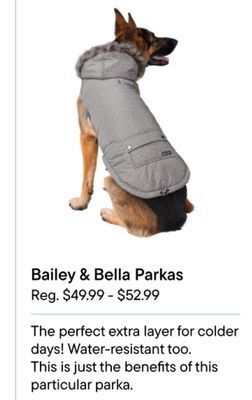 Petvalu Bailey & bella parkas offer