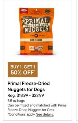 Petvalu Primal freeze-dried nuggets for dogs offer
