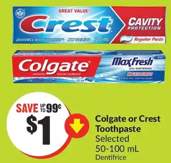 FreshCo Colgate or crest toothpaste offer