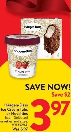 Walmart Häagen-dazs ice cream tubs or novelties offer