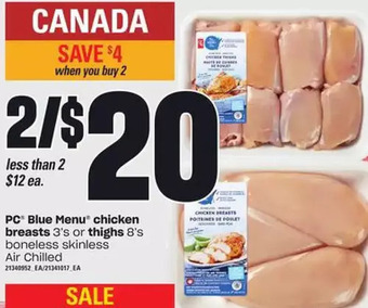 Loblaws Pc blue menu chicken breasts or thighs offer