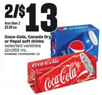 Loblaws Coca-cola, canada dry or pepsi soft drinks offer