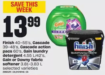 Loblaws Finish, cascade, cascade action pacs, gain laundry detergent, gain or downy fabric softener offer