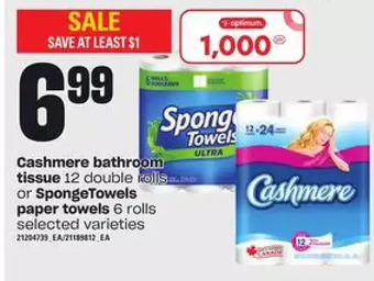 Loblaws Cashmere bathroom tissue or spongetowels paper towels offer