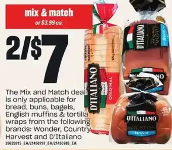 Loblaws Wonder, country harvest and d'italiano bread, buns, bagels, english muffins & tortilla wraps offer