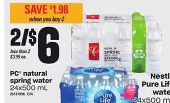 Zehrs Markets Pc natural spring water offer