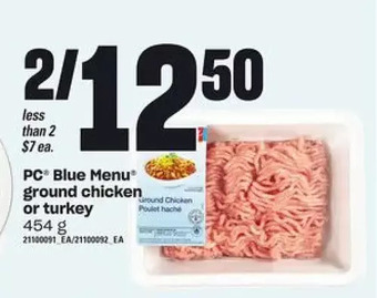 Loblaws Pc blue menu ground chicken or turkey offer