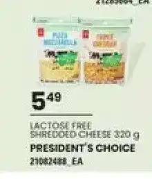 Loblaws President's choice lactose free shredded cheese offer
