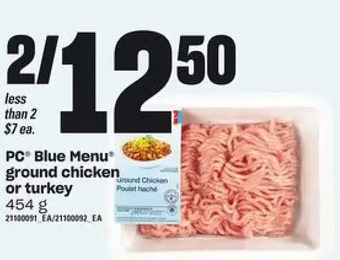Zehrs Markets Pc blue menu ground chicken or turkey offer