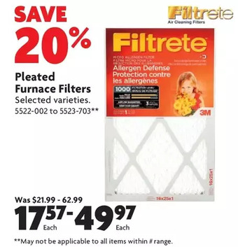 Home Hardware Pleated furnace filters offer