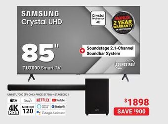 Visions Electronics Samsung 85" tu7000 smart 4k uhd hdr led smart tv offer