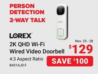 Visions Electronics Lorex 2k qhd wi-fi wired video doorbell offer