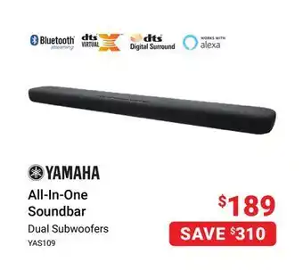 Visions Electronics Yamaha dual subwoofers all-in-one soundbar offer