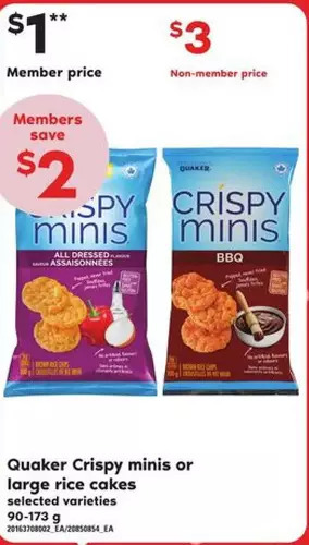 Independent Grocer Quaker crispy minis or large rice cakes offer