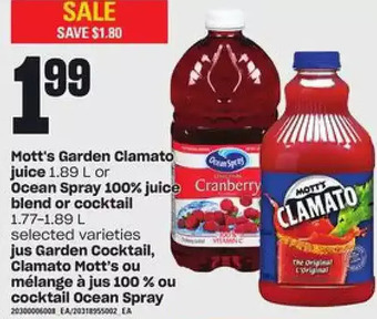 Independent Grocer Mott's garden clamato juice or ocean spray 100% juice blend or cocktail offer