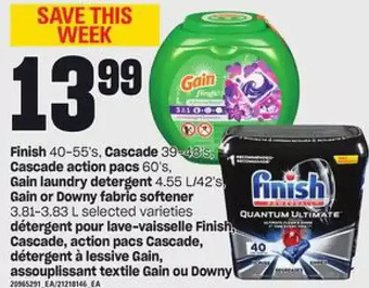 Independent Grocer Finish, cascade, cascade action pacs, gain laundry detergent, gain or downy fabric softener offer