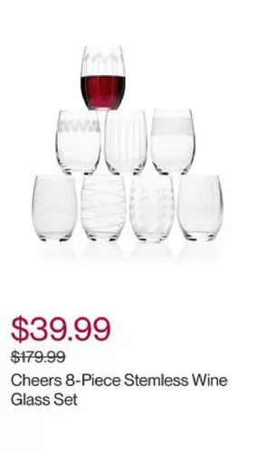 Hudson's Bay Mikasa cheers 8-piece stemless wine glass set offer