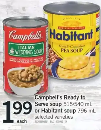Fortinos Campbell's ready to serve soup or habitant soup offer