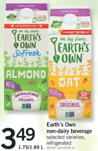 Fortinos Earth's own non-dairy beverage offer