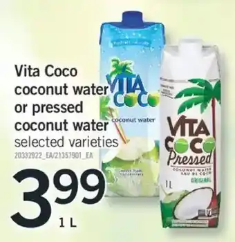 Fortinos Vita coco coconut water or pressed coconut water offer