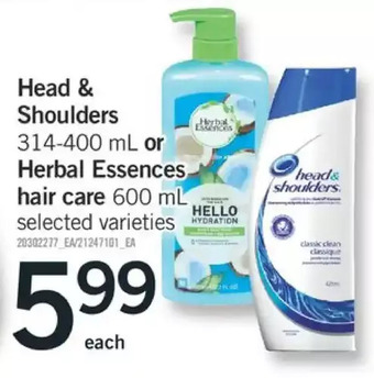 Fortinos Head & shoulders or herbal essences hair care offer