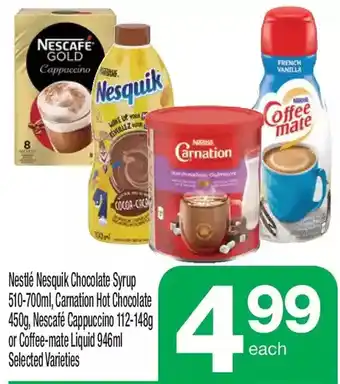 Highland Farms Nestle nesquik chocolate syrup, carnation hot chocolate, nescafe cappuccino or coffee-mate liquid offer