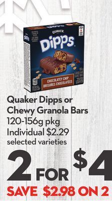 Longo's Quaker dipps or chewy granola bars offer