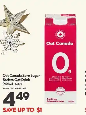Longo's Oat canada zero sugar barista oat drink offer