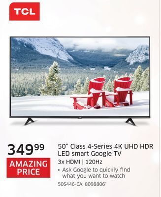 The Source Tcl 50" class 4-series 4k uhd hdr led smart google tv offer